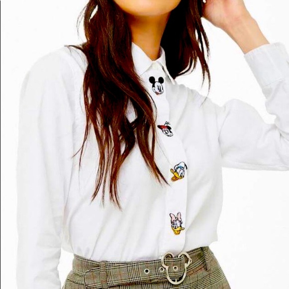 White Disney Character Button Down Shirt